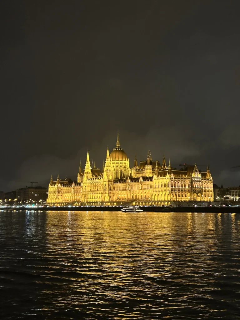 Crucero fluvial: Parlamento de Budapest de noche desde el barco