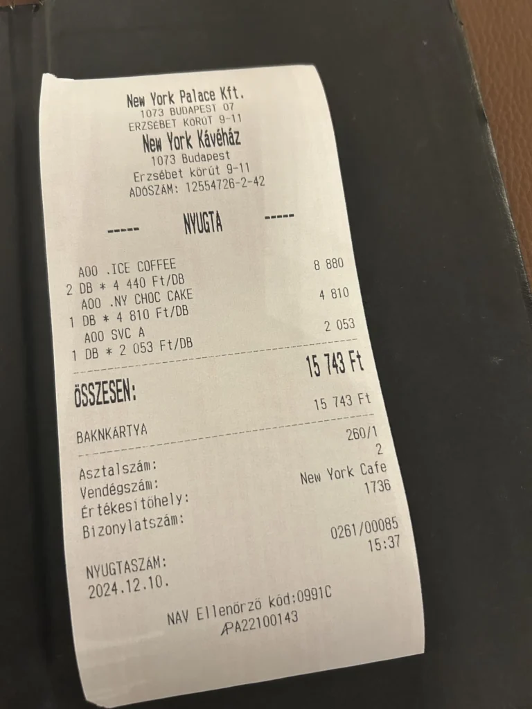 Ticket del Caffe New York